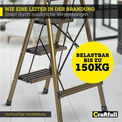 Craftfull Stehleiter CF-134A Champagner Edition Klappleiter 4 Stufen, Gummierte Standfüße, Alu Leiter Aluminiumleiter Aluleiter Mehrzweckleiter Multifunktionsleiter Haushaltsleiter Leiter -Garten- & Gewächshäuser Geschäft da9425303f0e2d413468a48174a6ab8a