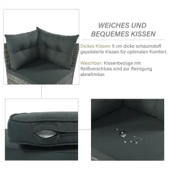 Merax Gartenlounge-Set Polyrattan Lounge Für 9 Personen, 5er Ecksofa, 1xTisch Mit Glas, 4x Hocker Mit Kissen, Gartenmöbel Set Balkonset, Grau 16 Merax Gartenlounge-Set Polyrattan Lounge Für 9 Personen, 5er Ecksofa, 1xTisch Mit Glas, 4x Hocker Mit Kissen, Gartenmöbel Set Balkonset, Grau -Garten- & Gewächshäuser Geschäft dae2e1d0e4ddd42467200e252c07a20b