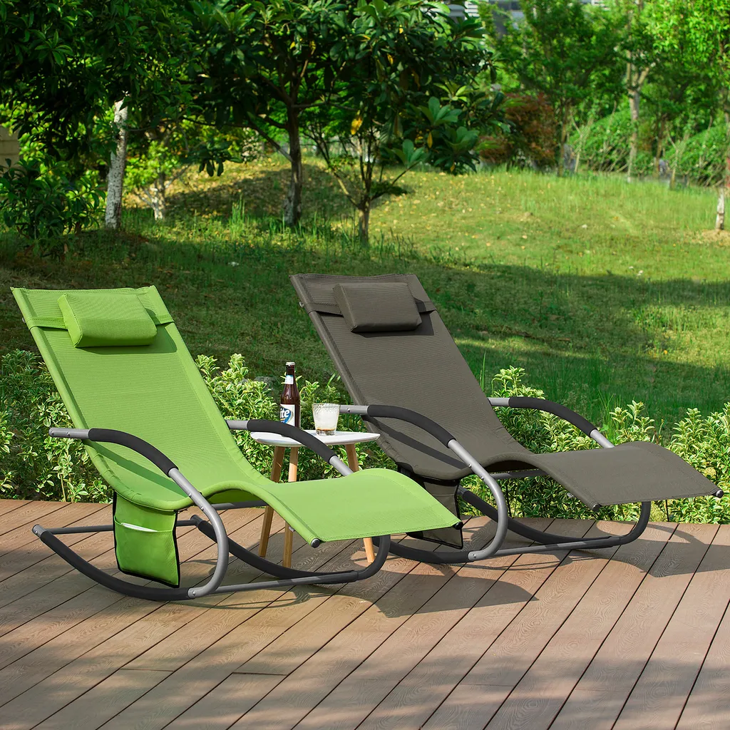 SoBuy OGS28-GR Swingliege Schaukelliege Sonnenliege Liegestuhl Gartenliege Mit Tasche Gewebe In Grün 3 SoBuy OGS28-GR Swingliege Schaukelliege Sonnenliege Liegestuhl Gartenliege Mit Tasche Gewebe In Grün – Bild 3