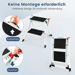 COSTWAY Klapptritt Mit 2 Stufen, Trittleiter Klappbar, 20 Cm Breit, Bis 150 Kg Belastbar, Klappleiter Mit Tragegriff & Anti-Rutsch-Pedal, Haushaltsleiter Für Zuhause Büro Garage, Metall, Weiß -Garten- & Gewächshäuser Geschäft db734061555f503ad1a9f6d31656adbf