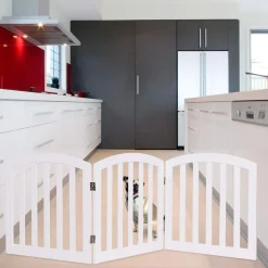 COSTWAY 3-teiliges Absperrgitter Hunde, Schutzgitter Holz, Klappbar, Treppengitter Hundeabsperrgitter Tuerschutzgitter, Weiss