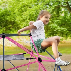 Merax 8FT Klettergerüst Ø 244cm Kletterkuppel Kinder Kletterleiter, Klettergerüst Mit Hängematte, 375 Kg Belastbar, Rosa-Schwarz -Garten- & Gewächshäuser Geschäft dbf1f4e74dae98943278eb33924f0e8d