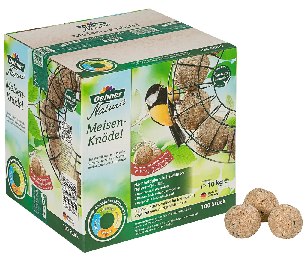 Dehner Natura Wildvogelfutter, Große Meisenknödel, Ohne Netz, 100 Stück Je 100 Gramm (10 Kg) 5 Dehner Natura Wildvogelfutter, Große Meisenknödel, Ohne Netz, 100 Stück Je 100 Gramm (10 Kg) – Bild 5