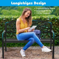 COSTWAY Gartenbank Parkbank Mit Welcome, 3 Sitzer Metallbank Gusseisen, Eisenbank Stahlrahmen, Sitzbank Belastbar Bis 320kg, Ruhebank Mit Rückenlehnen (Welcome-Schwarz) -Garten- & Gewächshäuser Geschäft dc0ddf87a3cfbbf30144a7c5e70c2593