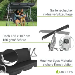 Juskys Hollywoodschaukel 3-Sitzer Mit Dach & Sitzauflage – Gartenschaukel 200 Kg Belastbar – Schaukelbank Für Garten & Terrasse - Grau -Garten- & Gewächshäuser Geschäft dc213e4bb95b4d7fc20749389a07cad8