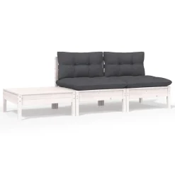 VidaXL 3-tlg. Garten-Lounge-Set Mit Kissen Weiß Kiefer Massivholz