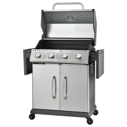 Juskys Gasgrill Kansas Mit 4 Brenner 12 KW, BBQ Grill Mit Gusseisen-Grillrost, Warmhalterost & Thermometer, XL Grillwagen 2 Seitenablagen & 4 Räder -Garten- & Gewächshäuser Geschäft dd4540e35b84c77da11c3a30ba5d4664