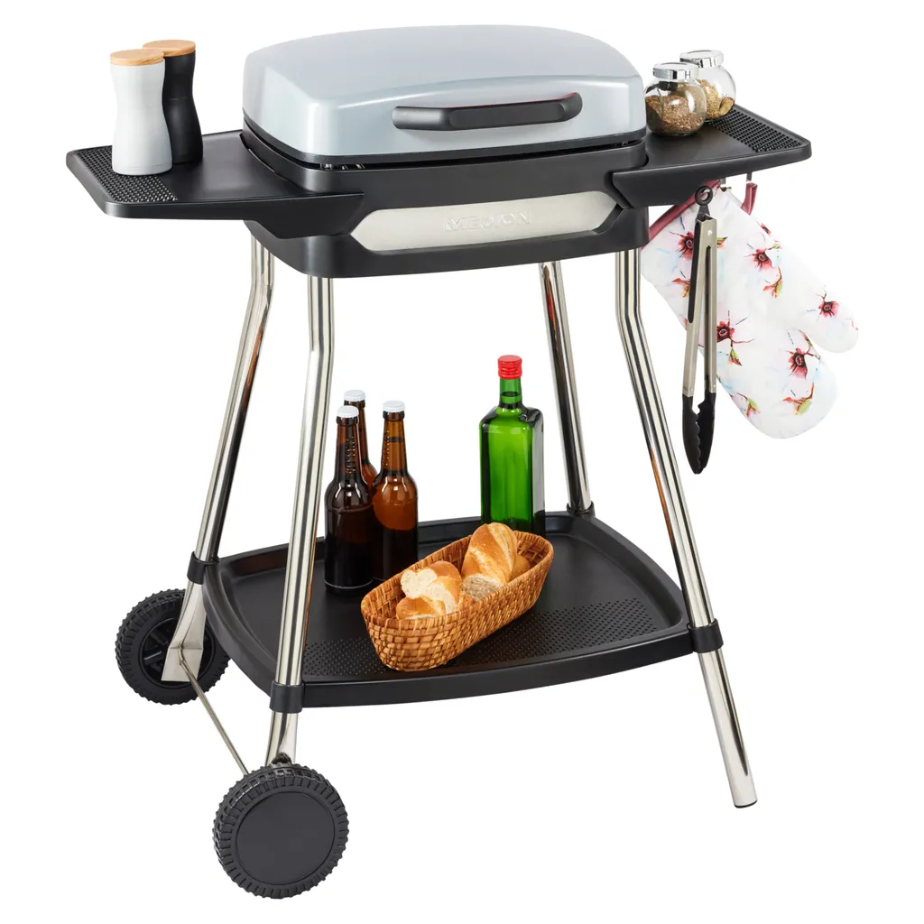 MEDION Elektrogrill (Standgrill, Tischgrill, Grillwagen, Für Balkon Garten Camping, Mit Deckel, 2 Seitentische, 2000 Watt, Antihaftbeschichtung, Rollen, Fettauffangschale, MD10864) 7 MEDION Elektrogrill (Standgrill, Tischgrill, Grillwagen, Für Balkon Garten Camping, Mit Deckel, 2 Seitentische, 2000 Watt, Antihaftbeschichtung, Rollen, Fettauffangschale, MD10864) – Bild 7