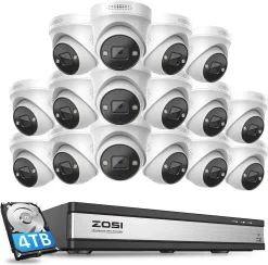 ZOSI C225 4K PoE Überwachungskamera Set, 16X 8MP IP Outdoor Kamera Mit 2-Wege-Audio Und 16CH 4TB NVR, Spotlight Alarm, Farbnachtsicht
