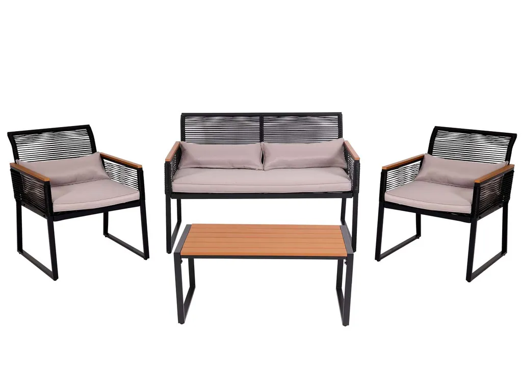 Mendler Garten-Garnitur HWC-K42, Gartenlounge Lounge-Set Sitzgruppe Sofa, Seilgeflecht Rope Polywood Stahl, Polster Hellgrau 6 Mendler Garten-Garnitur HWC-K42, Gartenlounge Lounge-Set Sitzgruppe Sofa, Seilgeflecht Rope Polywood Stahl, Polster Hellgrau – Bild 6