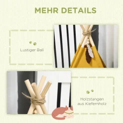 PawHut Tipi-Zelt Für Haustiere, Tierbett Im Tipi-Design, Katzenzelt Mit Kissen, Katzenhaus Mit Rutschfestem Boden Spielball, Hundebett Zum Schlafen, Katzenbett, Kiefernholz, Indoor, Gelb 13 PawHut Tipi-Zelt Für Haustiere, Tierbett Im Tipi-Design, Katzenzelt Mit Kissen, Katzenhaus Mit Rutschfestem Boden Spielball, Hundebett Zum Schlafen, Katzenbett, Kiefernholz, Indoor, Gelb -Garten- & Gewächshäuser Geschäft ddf46eddc9840dbc8c32482933e8da9a