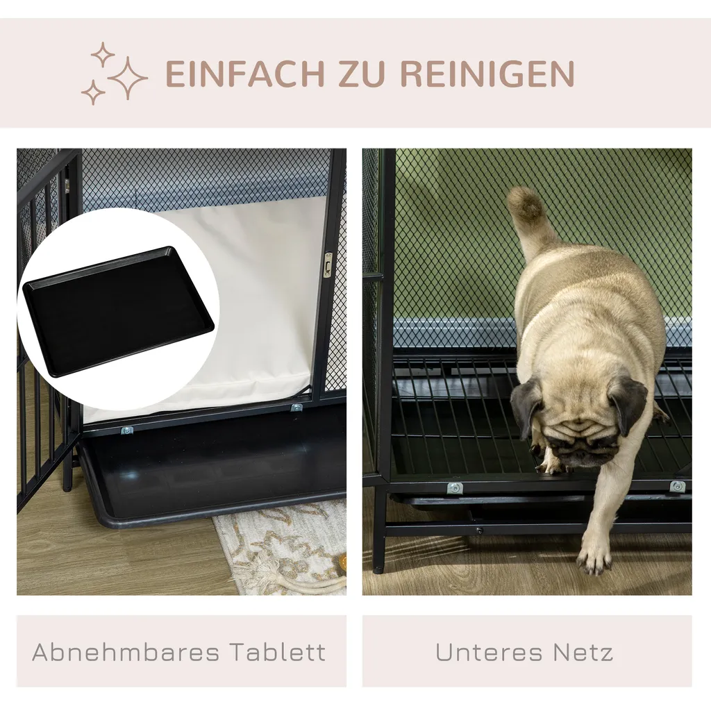 PawHut Hundekäfig, Hundehaus Mit Tischplatte, Haustierkäfig, Hundehütte Mit Kissen, Ausziehbarer Bodenwanne, Hundebox Für Mittelgroße Hunde, Tierkäfig, Indoor, Eiche+Schwarz, 80 X 55 X 71 Cm 6 PawHut Hundekäfig, Hundehaus Mit Tischplatte, Haustierkäfig, Hundehütte Mit Kissen, Ausziehbarer Bodenwanne, Hundebox Für Mittelgroße Hunde, Tierkäfig, Indoor, Eiche+Schwarz, 80 X 55 X 71 Cm – Bild 6