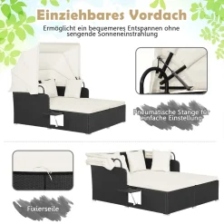 COSTWAY Rattan Sonnenliege Mit Einziehbarem Baldachin, 2-Personen Gartenliege Mit Klappbaren Tablett & Sitzkissen & Rückenkissen, Gartenlounge Terrassenmöbel Für Garten, Hinterhof 12 COSTWAY Rattan Sonnenliege Mit Einziehbarem Baldachin, 2-Personen Gartenliege Mit Klappbaren Tablett & Sitzkissen & Rückenkissen, Gartenlounge Terrassenmöbel Für Garten, Hinterhof -Garten- & Gewächshäuser Geschäft de2cef4af7799fe41894b32ef2f4850e