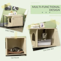 PawHut Katzenschrank Für Katzentoilette, Katzenhaus Mit Magnetischer Tür, Katzenklo, Katzenhöhle Mit Spielball, Beistelltisch, Erhöhtes Design, Eiche, 80 X 48 X 55 Cm -Garten- & Gewächshäuser Geschäft de426cf128136d47274d1ddba0976aea