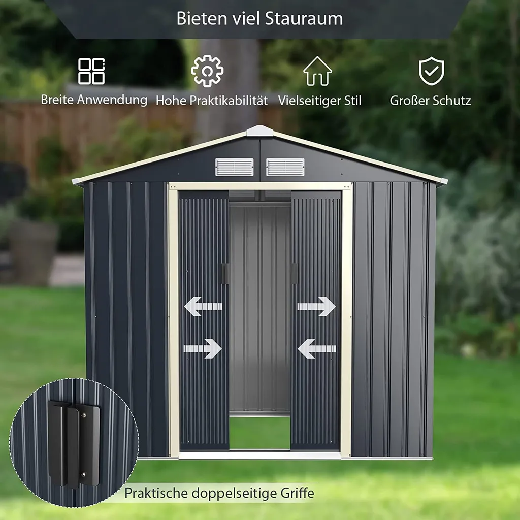 COSTWAY Gerätehaus Metall, Erweitert-213 X 191 X 195 Cm, Geräteschuppen Abschließbar, Gartenhaus Mit 4 Luftschlitzen & Schiebetür, Garten Schuppen Für Rasenmäher Fahrräder, Metallschuppen Outdoor 5 COSTWAY Gerätehaus Metall, Erweitert-213 X 191 X 195 Cm, Geräteschuppen Abschließbar, Gartenhaus Mit 4 Luftschlitzen & Schiebetür, Garten Schuppen Für Rasenmäher Fahrräder, Metallschuppen Outdoor – Bild 5