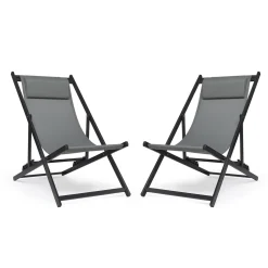 IntimaTe WM Heart Gartenliege, Klappbar, Aus Atmungsaktivem Netz Und Aluminiumrahmen, Mit Verstellbarer Kopfstütze, Dunkelgrau