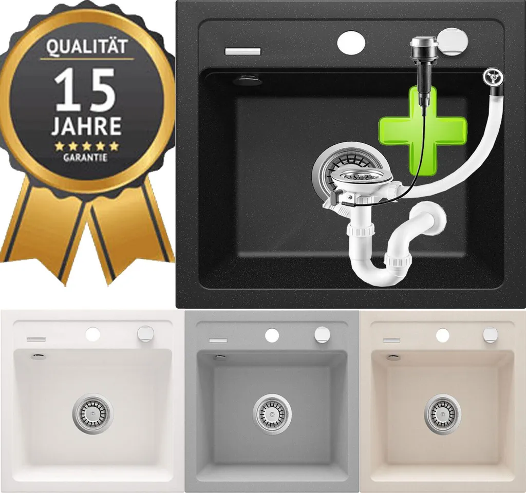 Home-Deant Granitspüle Schwarz Farbe Küchenspüle Granit Siphon Einbauspüle Spülbecken Spüle AVA_1K 08 1 Home-Deant Granitspüle Schwarz Farbe Küchenspüle Granit Siphon Einbauspüle Spülbecken Spüle AVA_1K 08