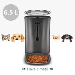 PUPPY KITTY P&K 6,5L Automatischer Futterautomat Für Katzen Und Hunde Mit LCD, 8s Soundaufnahmefunktion, 1-4 Mahlzeiten Pro Tag, Schwarz