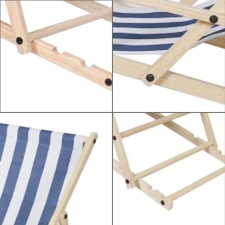 Wolketon Gartenliege Klappbar Holz Liegestuhl Mit Armlehnen Und Kopfkissen Abnehmbarem Strandliege Fuer Den Garten, Terrasse Und Balkon 120 Kg Max.(Blau-Weiss-gestreift) -Garten- & Gewächshäuser Geschäft e092a9fccb62c4d18014cc0f4d7c64d6