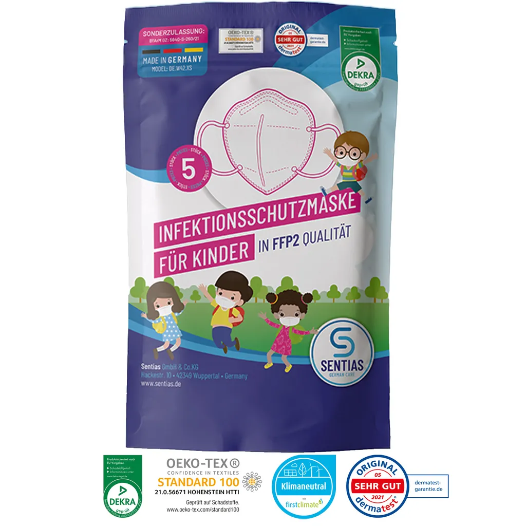 Sentias Kindermaske FFP2 Qualität Maske Für Kinder BfArM Zulassung 5 Stück 2 Sentias Kindermaske FFP2 Qualität Maske Für Kinder BfArM Zulassung 5 Stück – Bild 2