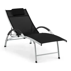 Blumfeldt Sun Valley - Sonnenliege Mit Kopfkissen, Zusammenklappbar, Gestell Aus Aluminium, 4-fach Verstellbare Rückenlehne, Sun Comfort, Material: 70% PVC Und 30% Polyester Comfort Mesh, Schwarz