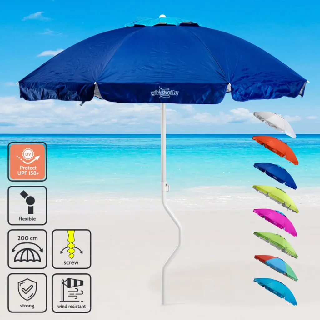 ERMES Sonnen/Strandschirm GiraFacile Mit UV-Schutz Ø 200 X H 190 Cm, Farbe Blau, Gewicht: 2,4 Kg, Patentierte Struktur Girafacile, Windfester Schutz, Zertifikation: UPF 158 1 ERMES Sonnen/Strandschirm GiraFacile Mit UV-Schutz Ø 200 X H 190 Cm, Farbe Blau, Gewicht: 2,4 Kg, Patentierte Struktur Girafacile, Windfester Schutz, Zertifikation: UPF 158