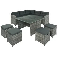 Merax Gartenlounge-Set Polyrattan Lounge Für 9 Personen, 5er Ecksofa, 1xTisch Mit Glas, 4x Hocker Mit Kissen, Gartenmöbel Set Balkonset, Grau 19 Merax Gartenlounge-Set Polyrattan Lounge Für 9 Personen, 5er Ecksofa, 1xTisch Mit Glas, 4x Hocker Mit Kissen, Gartenmöbel Set Balkonset, Grau -Garten- & Gewächshäuser Geschäft e0fc6058e70bd0e803592e67fa894485