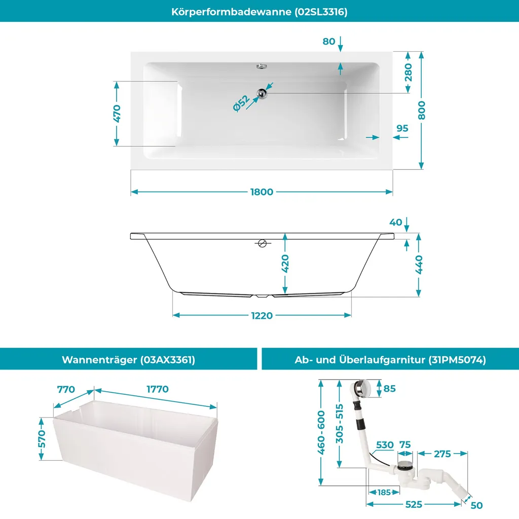 Calmwaters® Badewanne Komplettset 180x80 Cm Mit Wannenträger & Ablaufgarnitur, Duobadewanne Für 2, Set Acryl-Badewanne Rechteckig, Modern Select Rechteck Badewanne 180 X 80 Cm, Weiß, 99000158 5 Calmwaters® Badewanne Komplettset 180x80 Cm Mit Wannenträger & Ablaufgarnitur, Duobadewanne Für 2, Set Acryl-Badewanne Rechteckig, Modern Select Rechteck Badewanne 180 X 80 Cm, Weiß, 99000158 – Bild 5