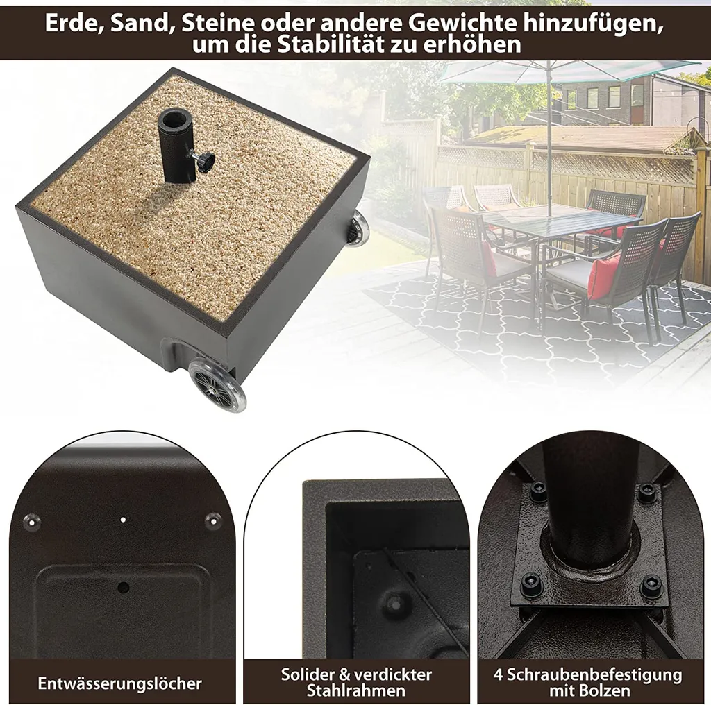COSTWAY Sonnenschirmständer Mit Rollen, 77kg Sonnenschirm Ständer Für Schirmstangen 38/48 Mm, Schirmständer Befüllbar Mit Sand, Pflanzgefäß Mit Ablaufloch Für Terrasse, Garten 5 COSTWAY Sonnenschirmständer Mit Rollen, 77kg Sonnenschirm Ständer Für Schirmstangen 38/48 Mm, Schirmständer Befüllbar Mit Sand, Pflanzgefäß Mit Ablaufloch Für Terrasse, Garten – Bild 5