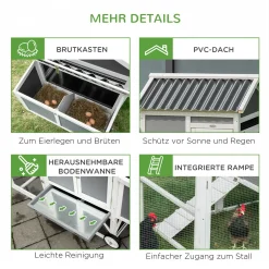 Pawhut Hühnerstall Hühnerhaus Mit Nistkasten Hühnervoliere Mit Rädern Und Griff Gehege Geflügelstall Winterfest Tannenholz PVC Grau+Weiß 247 X 90 X 114 Cm -Garten- & Gewächshäuser Geschäft e1d459aea554e07e1c18e362de66a665