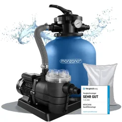 Monzana Sandfilteranlage 11.000 L/h Vorfilter 30 Liter Tank 7 Wege Ventil Inkl. 25kg Filterglas Sandfilter Filteranlage