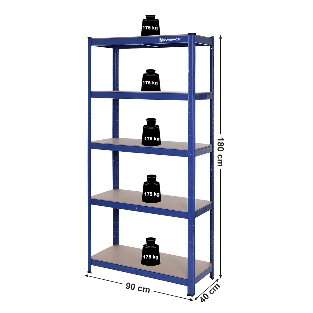 SONGMICS Lagerregal 180 X 90 X 40 Cm Bis 875 Kg Belastbar (175 Kg Pro Ablage), Schwerlastregal Mit 5 Regalböden, Regalsystem Mit Höhenverstellbaren Ablagen Blau GLR40Q 7 SONGMICS Lagerregal 180 X 90 X 40 Cm Bis 875 Kg Belastbar (175 Kg Pro Ablage), Schwerlastregal Mit 5 Regalböden, Regalsystem Mit Höhenverstellbaren Ablagen Blau GLR40Q – Bild 7