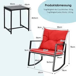 COSTWAY 3-teiliges Gartenmöbel-Set, Balkonmöbel, Tisch Und 2 Schaukelstühle, Sitzgruppe Terrassenmöbel Mit Kissen Für Garten, Hinterhof, Balkon (Rot) 11 COSTWAY 3-teiliges Gartenmöbel-Set, Balkonmöbel, Tisch Und 2 Schaukelstühle, Sitzgruppe Terrassenmöbel Mit Kissen Für Garten, Hinterhof, Balkon (Rot) -Garten- & Gewächshäuser Geschäft e2aa7e6d71b3e0be156db79b921495ba