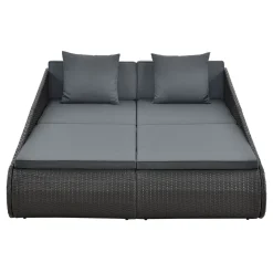 Juskys Polyrattan Sonnenliege Mykonos – XXL Outdoor Doppelliege Mit Polster Kissen In Grau Waschbar – Für Garten & Balkon – Gartenliege Sonneninsel