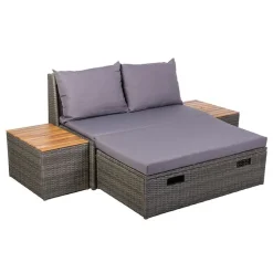 OUTLIV. Multifunktionales Gartensofa Aluminium/Rattan Natur|Hellgrau