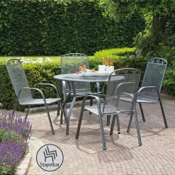 Greemotion Gartenmöbelset Set Toulouse Rund 4x Stuhl, 1x Tisch Grau Metall -Garten- & Gewächshäuser Geschäft e312d38802656f3f847796ad4fad2a78