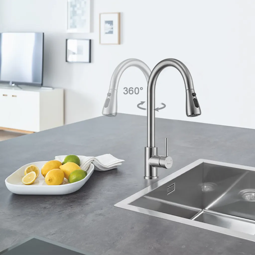 Homelody Wasserhahn Küche 360° Küchenarmatur Mit Ausziehbarer Brause Spültischarmatur Aus Edelstahl Mischbatterie Küche Mit Dual-Spülbrause 5 Homelody Wasserhahn Küche 360° Küchenarmatur Mit Ausziehbarer Brause Spültischarmatur Aus Edelstahl Mischbatterie Küche Mit Dual-Spülbrause – Bild 5