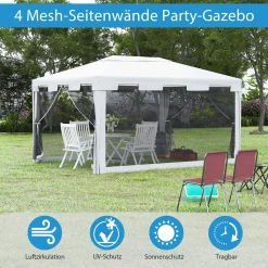 HOMCOM Outsunny Pavillon Partyzelt Gartenpavillon Gartenzelt Festzelt Mit Seitenwänden Metall + PE Weiß + Schwarz 4 X 3 M -Garten- & Gewächshäuser Geschäft e39893184392bc92bdcc200562046a7f