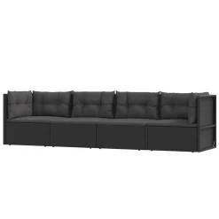 VidaXL 4-tlg. Garten-Lounge-Set Mit Kissen Schwarz Poly Rattan
