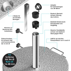 KESSER® Granit Sonnenschirmständer Mit Edelstahlrohr, Hochwertiger Schirmständer Sockel 25KG - Für Schirmstöcke Bis 16-48 Mm, Inkl. Transport Griff Garten Balkonschirmständer, Farbe:Grau, Größe:Rund -Garten- & Gewächshäuser Geschäft e39f52bb0ecb6b4897b6dafee43968a4