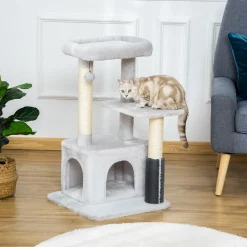 PawHut Kratzbaum Katzenbaum Mit Massageecke Katzenhöhle Spielball Katzenkratzbaum Sisalseil-Kratzstangen Hellgrau 48 X 48 X 80 Cm -Garten- & Gewächshäuser Geschäft e3bb79c2f36ad652d5798ef220486f9e