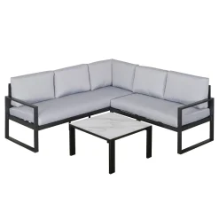 Outsunny 3-tlg. Gartengarnitur Gartenmöbel-Set Gartenset Sitzgruppe Mit Couchtisch Sofa Mit Kissen Outdoor Aluminium Grau