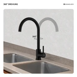 Aihom Wasserhahn Küche 360° Drehbar Niederdruck Küchenarmatur Niederdruck Mischbatterie Küche Armatur Edelstahl Spültischarmatur Für Spüle Boiler, Schwarz -Garten- & Gewächshäuser Geschäft e40cdb007cb4e14b82e2acf03958190d