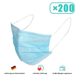 ANNEW 200 Stück 3-lagig Schutzmaske, Mundschutz, Hygienemaske, Atemschutz, Einweg-Atemmaske, Chirurgische Gesichtsmaske