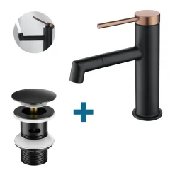 Lonheo Badarmatur 360° Drehbar Auslauf Waschtischarmatur Mit Ablaufgarnitur, Wasserhahn Bad Mit Pop Up, Schwarz