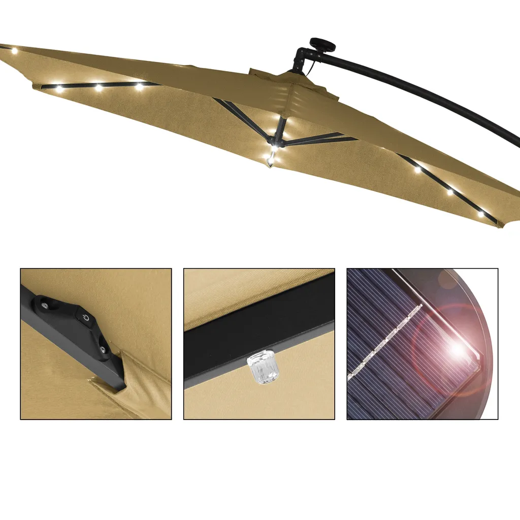 ECD Germany Ampelschirm Mit Kurbel Und Ständer Inkl. LED-Solar - Ø 300 Cm - Braun - Wasserabweisend, Sonnenschutz UV50+, Neigbar, Gartenschirm Terrassenschirm Marktschirm Kurbelschirm Schirm 4 ECD Germany Ampelschirm Mit Kurbel Und Ständer Inkl. LED-Solar - Ø 300 Cm - Braun - Wasserabweisend, Sonnenschutz UV50+, Neigbar, Gartenschirm Terrassenschirm Marktschirm Kurbelschirm Schirm – Bild 4