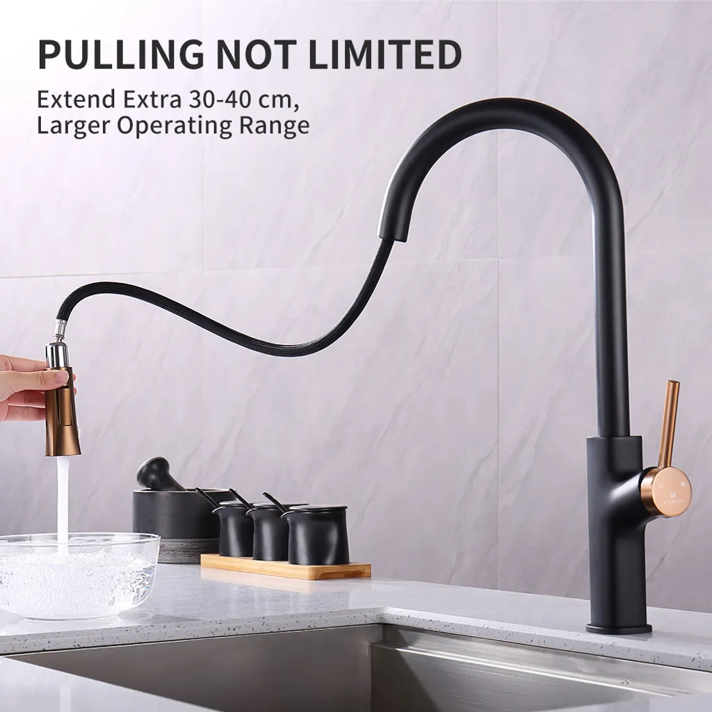 Aihom Wasserhahn Küche Schwarz Küchenarmatur Ausziehbar 360° Drehbar Wasserhahn Ausziehbar Mischbatterie Mit 2 Strahlarten Küchenarmatur Hochdruck Mit Höhe Bogenauslauf, Schwarz 3 Aihom Wasserhahn Küche Schwarz Küchenarmatur Ausziehbar 360° Drehbar Wasserhahn Ausziehbar Mischbatterie Mit 2 Strahlarten Küchenarmatur Hochdruck Mit Höhe Bogenauslauf, Schwarz – Bild 3