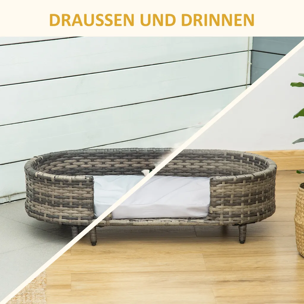 PawHut Hundesofa Rattan Haustiersofa Mit Kissen Hundebett Hundekorb Katzensofa Hundekörbchen Für Kleine Und Mittelgroße Hunde Erhöhtes Design Braun+Grau 74 X 42 X 21 Cm 6 PawHut Hundesofa Rattan Haustiersofa Mit Kissen Hundebett Hundekorb Katzensofa Hundekörbchen Für Kleine Und Mittelgroße Hunde Erhöhtes Design Braun+Grau 74 X 42 X 21 Cm – Bild 6