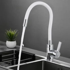 Aihom Küchenarmatur Mit Flexibler Auslauf Wasserhahn Küche Weiß, 360° Schwenkbar Mit Hoher-Auslauf Mischbatterie Hochdruck Spültischarmatur Für Einzel/Doppelspülbecken