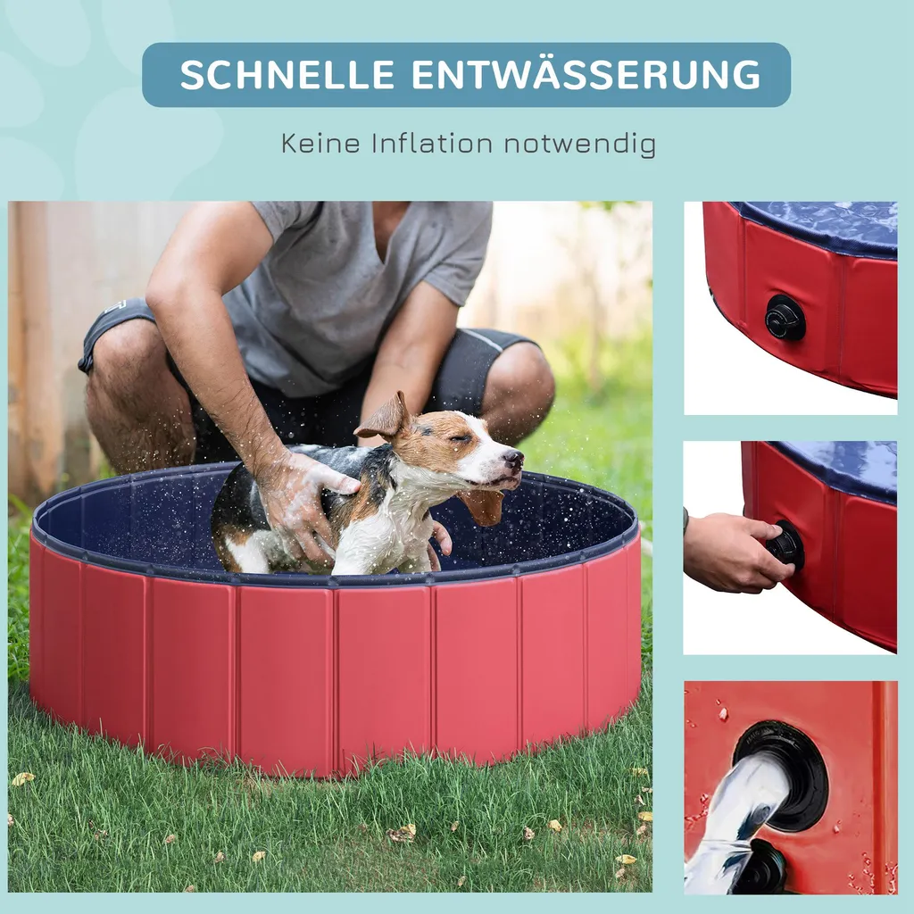 PawHut Hundepool Planschbecken Schwimmbecken Schwimmbad Hundebad, PVC+Holz Rot Φ100x30cm 4 PawHut Hundepool Planschbecken Schwimmbecken Schwimmbad Hundebad, PVC+Holz Rot Φ100x30cm – Bild 4